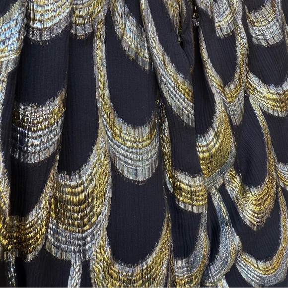 🔥 Trina Turk Black Gold Silver Metallic Wool Patterned Sleeveless Sheath Dress - Picture 4 of 8